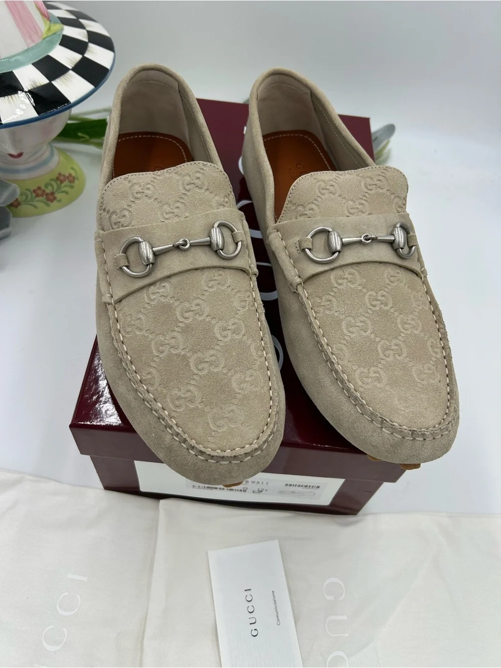Men's Gucci suede GG embossed loafers size 12.5 fits 13 US made in Italy